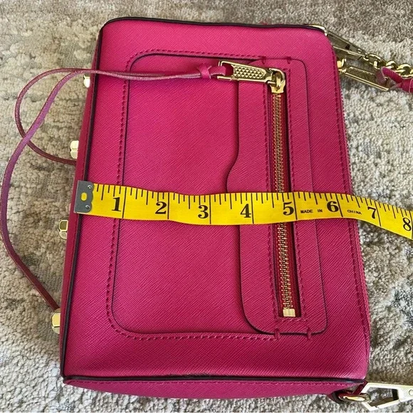 REBECCA MINKOFF Avery Saffiano Leather Crossbody Bag Fuchsia Pink Gold Chain - Picture 11 of 14